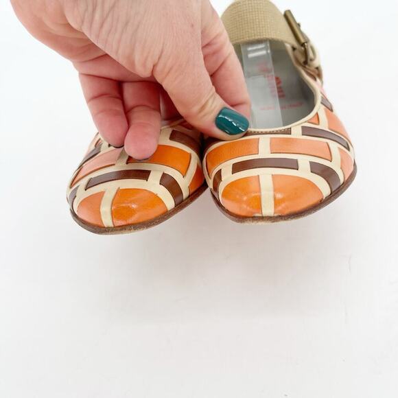 Vintage Retro Miu Miu Orange Tan Brown Woven Pointed Toe Mary Jane Pump IT 36 - Picture 6 of 11